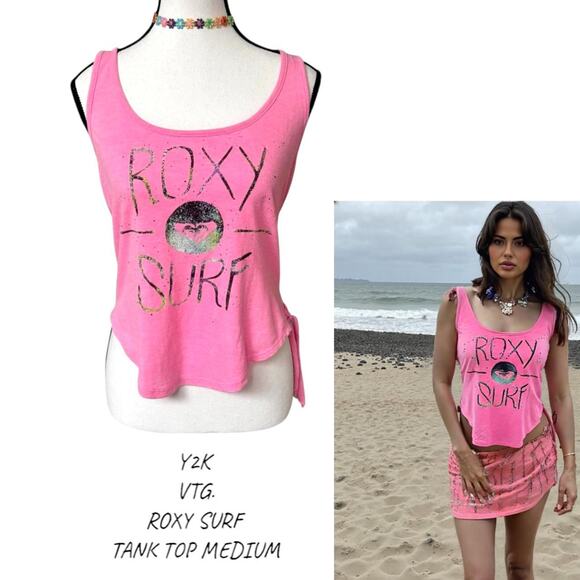 Y2K VTG. 2000'S ROXY LOGO PINK ROXY‎ SURF TANK TOP - Picture 1 of 8